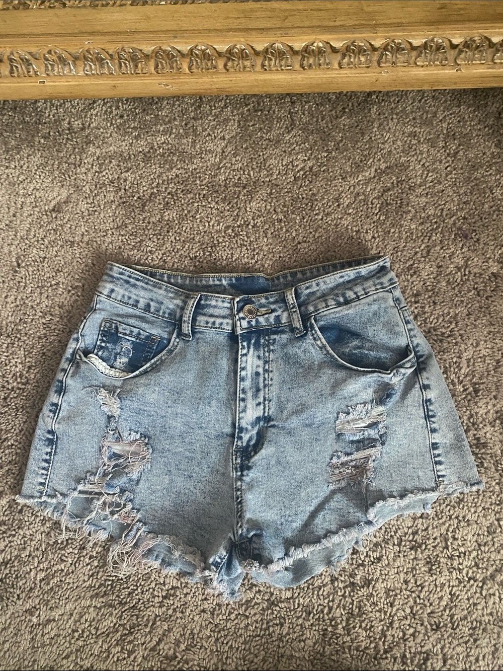 Distressed Light Blue High-Rise Denim Shorts